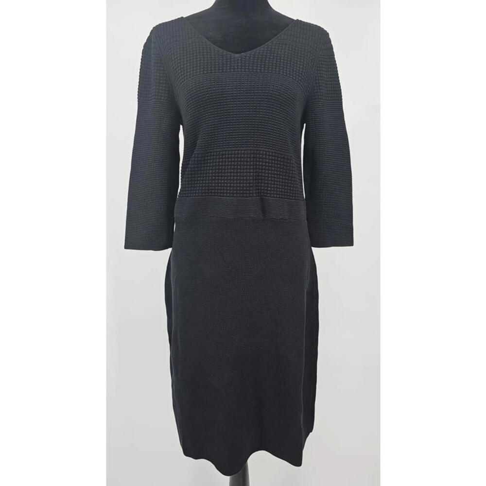 TALBOTS PM Black Soft‎ Ponte Knit Boatneck ¾ Sleeves Sheath Dress